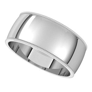 14K White 8 mm Milgrain Half Round Light Band Size 10 - BN & CO JEWELRY