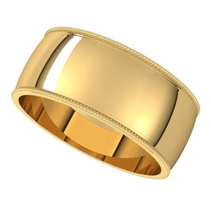 18K Yellow 8 mm Milgrain Half Round Light Band Size 9 - BN & CO JEWELRY