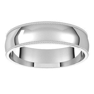 Platinum 5 mm Milgrain Half Round Comfort Fit Light Band Size 7.5 - BN & CO JEWELRY
