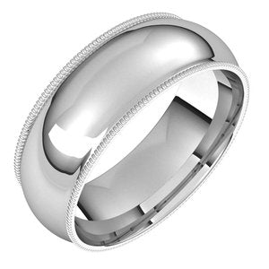 10K White 7 mm Milgrain Half Round Comfort Fit Light Band - BN & CO JEWELRY