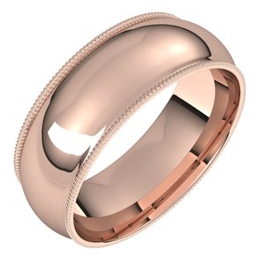 14K Rose 7 mm Milgrain Half Round Comfort Fit Band - BN & CO JEWELRY