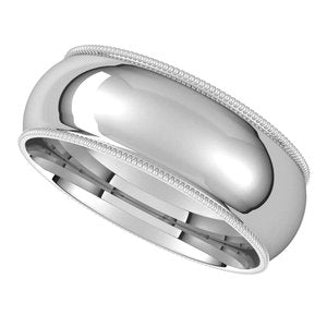 10K White 7 mm Milgrain Half Round Comfort Fit Light Band - BN & CO JEWELRY