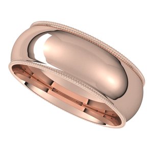 14K Rose 7 mm Milgrain Half Round Comfort Fit Band - BN & CO JEWELRY