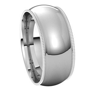 14K White 8 mm Milgrain Half Round Comfort Fit Light Band Size 11.5 - BN & CO JEWELRY