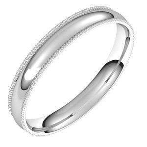 14K White 3 mm Milgrain Half Round Comfort Fit Light Band Size 7 - BN & CO JEWELRY