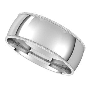 10K White 7 mm Milgrain Half Round Comfort Fit Light Band - BN & CO JEWELRY