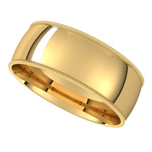 14K Yellow 7 mm Milgrain Half Round Comfort Fit Light Band - BN & CO JEWELRY