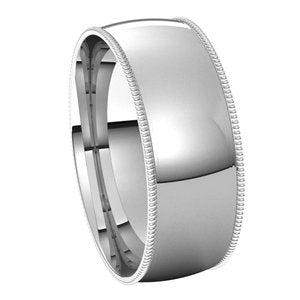 10K White 7 mm Milgrain Half Round Comfort Fit Light Band - BN & CO JEWELRY