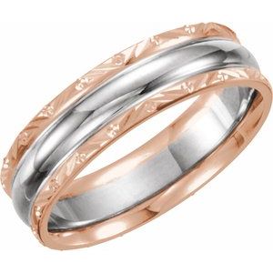 14K Rose/White/Rose 6 mm Design-Engraved Band Size 7.5 - BN & CO JEWELRY