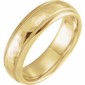 14K Yellow 6 mm Half Round Band with Hammered Texture & Milgrain Size 13 - BN & CO JEWELRY