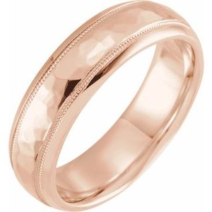 10K Rose 6 mm Half Round Band with Hammered Texture & Milgrain Size 9 - BN & CO JEWELRY