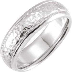 Sterling Silver 7 mm Half Round Band with Hammered Texture & Milgrain - BN & CO JEWELRY