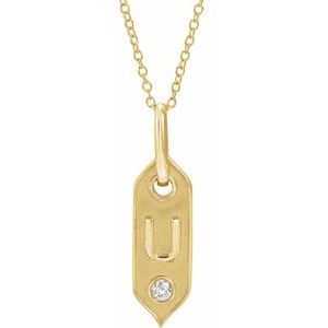 14K Yellow Initial U .05 CT Natural Diamond 16-18" Necklace - BN & CO JEWELRY