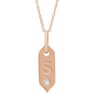 14K Rose Initial S .05 CT Natural Diamond 16-18" Necklace - BN & CO JEWELRY