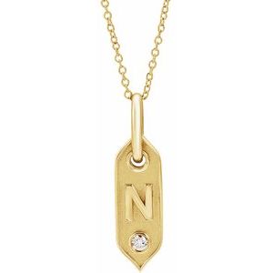 14K Yellow Initial N .05 CT Natural Diamond 16-18" Necklace - BN & CO JEWELRY