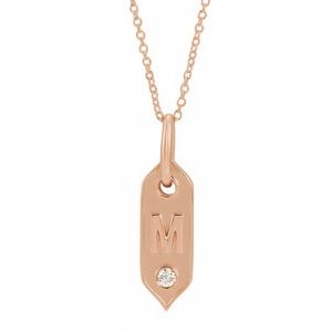 14K Rose Initial M .05 CT Natural Diamond 16-18" Necklace - BN & CO JEWELRY