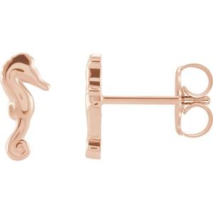 14K Rose 9.2x4.3 mm Seahorse Earrings - BN & CO JEWELRY