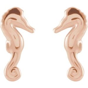 14K Rose 9.2x4.3 mm Seahorse Earrings - BN & CO JEWELRY