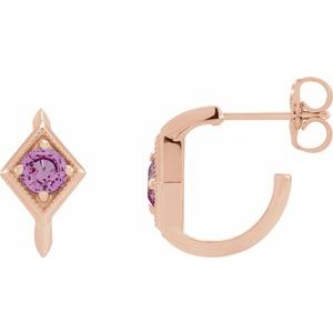 14K Rose Natural Pink Sapphire Geometric Hoop Earrings - BN & CO JEWELRY