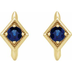 14K Yellow Natural Blue Sapphire Geometric Hoop Earrings - BN & CO JEWELRY
