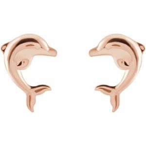 14K Rose 9.1x6.4 mm Dolphin Earrings - BN & CO JEWELRY