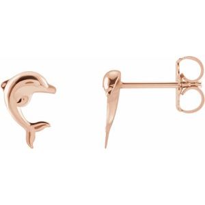 14K Rose 9.1x6.4 mm Dolphin Earrings - BN & CO JEWELRY