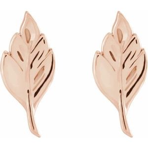 14K Rose 13x5.8 mm Leaf Earrings - BN & CO JEWELRY
