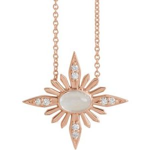 14K Rose Natural Rainbow Moonstone & .08 CTW Natural Diamond Celestial 16-18" Necklace - BN & CO JEWELRY
