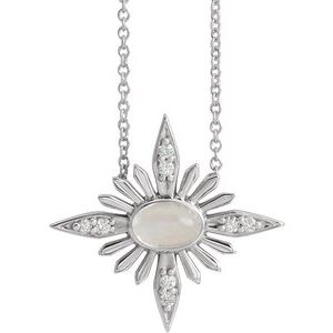 Sterling Silver Natural Rainbow Moonstone & .08 CTW Natural Diamond Celestial 16-18" Necklace - BN & CO JEWELRY