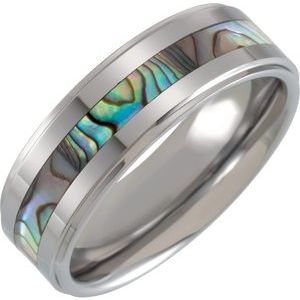 Tungsten 8 mm Flat Edge Band with Mother of Pearl Inlay Size 13.5 - BN & CO JEWELRY