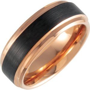 Black & 18K Rose Gold PVD Tungsten 8 mm Beveled-Edge Band Size 8 with Satin Finish - BN & CO JEWELRY