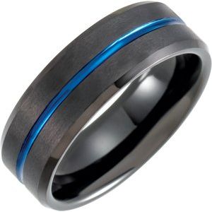 Black & Blue PVD Tungsten 8 mm Grooved Band Size 11 - BN & CO JEWELRY