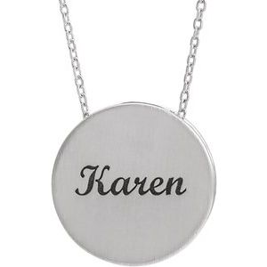 Platinum 17 mm Engravable Scroll Disc 16-18" Necklace - BN & CO JEWELRY