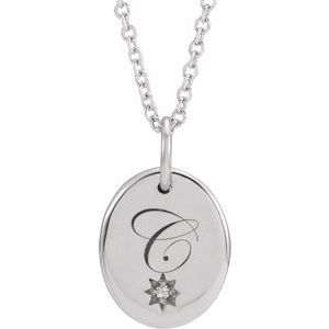 14K White .005 CT Natural Diamond Engravable Starburst 16-18" Necklace - BN & CO JEWELRY