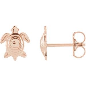 14K Rose 8.8x7.4 mm Turtle Earrings - BN & CO JEWELRY