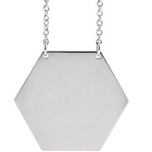 14K White 20 mm Engravable Hexagon 18" Necklace - BN & CO JEWELRY