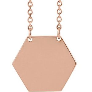 14K Rose 14 mm Engravable Hexagon 16" Necklace - BN & CO JEWELRY