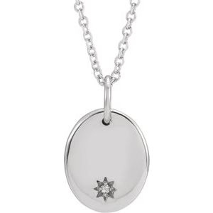 14K White .005 CT Natural Diamond Engravable Starburst 16-18" Necklace - BN & CO JEWELRY