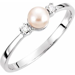 14K White 4.5 mm Akoya Cultured Pearl & Diamond Ring - BN & CO JEWELRY