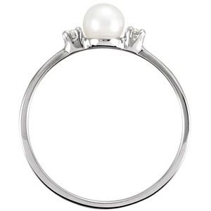 14K White 4.5 mm Akoya Cultured Pearl & Diamond Ring - BN & CO JEWELRY