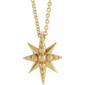14K Yellow Beaded Starburst 16-18" Necklace - BN & CO JEWELRY