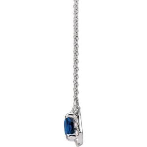 14K White 7x5 mm Natural Blue Sapphire & 1/5 CTW Natural Diamond Halo-Style 16" Necklace - BN & CO JEWELRY