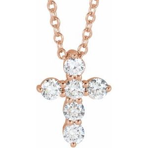 14K Rose 1/4 CTW Natural Diamond Cross 16-18" Necklace - BN & CO JEWELRY