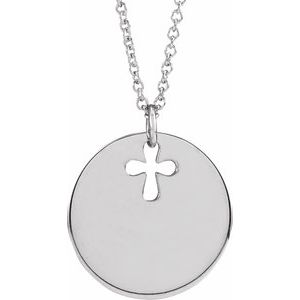 Sterling Silver Engravable Pierced Cross Disc 16-18" Necklace - BN & CO JEWELRY