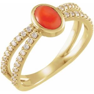 14K Yellow Natural Pink Coral & 3/8 CTW Natural Diamond Ring - BN & CO JEWELRY
