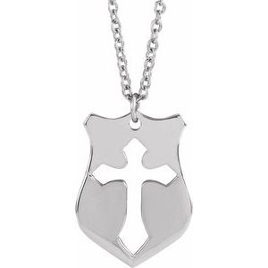 Sterling Silver 20x15 mm Pierced Cross Shield 20" Necklace - BN & CO JEWELRY