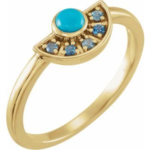 14K Yellow Natural Turquoise & Natural Aquamarine Fan Ring - BN & CO JEWELRY