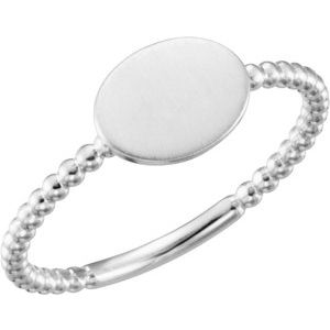 14K White Oval Engravable Beaded Ring - BN & CO JEWELRY