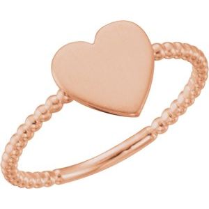 14K Rose Heart Engravable Beaded Ring - BN & CO JEWELRY