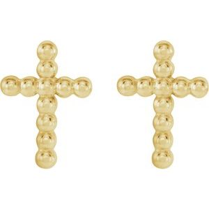 14K Yellow Beaded Cross Earrings - BN & CO JEWELRY